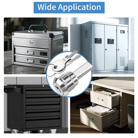 Upgrade your toolbox security with a heavy-duty zinc alloy cam lock featuring 180° rotation for easy access, shown with keys.