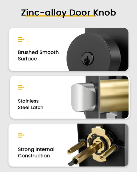 Zinc-alloy Matte Black Exterior Door Lock Set With Square Contemporary Knob And Deadbolt, featuring brushed surface and steel latch.