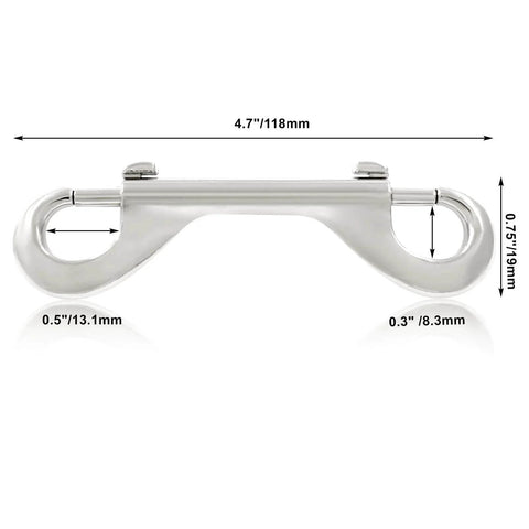 Diagram of 24 Pcs 4.7 Inch Double Ended Bolt Snap Hooks Zinc Alloy Chain Clips showing dimensions and silver finish