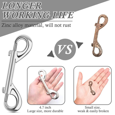 Comparison of Extra Large 4.7 Inch Double Ended Bolt Snap Hooks With 220lbs Load Capacity in Zinc Alloy vs smaller hooks