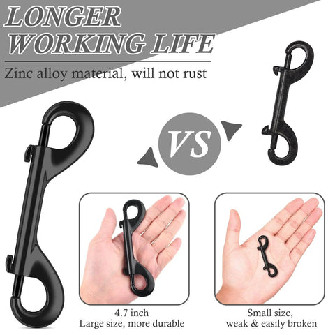 Image comparing Extra Large 4.7 Inch Double Ended Bolt Snap Hooks With 220 Lb Load Capacity Made From Zinc Alloy to smaller snap hook.