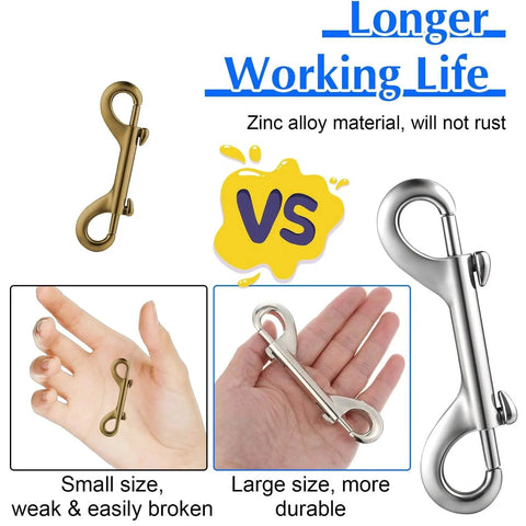 15 Pack Double Ended Bolt Snap Hooks Four Point Seven Inch Heavy Duty Zinc Alloy Clips With 220 Pound Load Capacity comparison