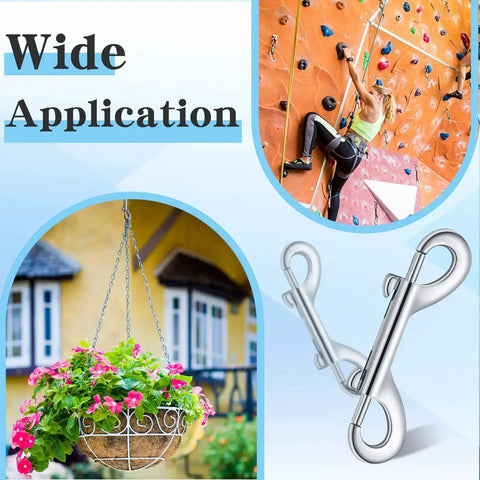 12 Pack Double Ended Bolt Snap Hooks Zinc Alloy Double Trigger Clips For Dog Leash Collar Key Chain Horse Tack Pet Sling And Feed Buckets 2.75 Inch Durable 110 Pound Working Load. Wide application examples: climbing, flower hanging basket