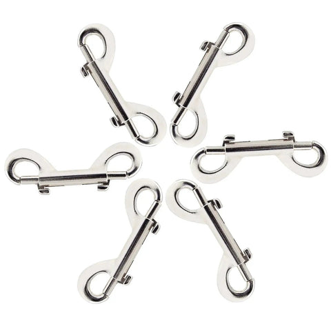 Six Pack 2.7 Inch Double Ended Bolt Snap Hooks Zinc Alloy Chain Clips For Dog Leashes Key Chains Horse Tack Pet Feed Buckets And Garage Use Durable Silver Finish