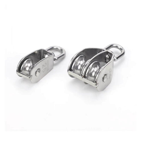 Metal Sheave Zinc Alloy Fixed Pulley Crown Block and Tackle Lifting Wheel Mini Single/Double Pulley for DIY(M25 Double) front view