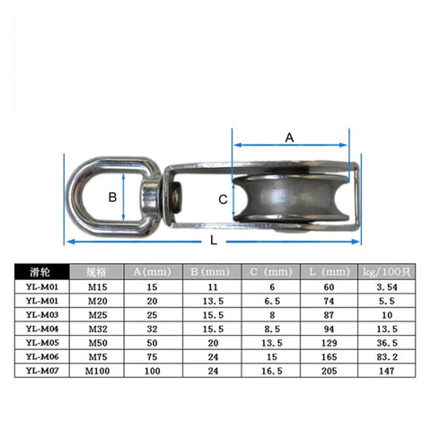 Metal Sheave Zinc Alloy Fixed Pulley Crown Block and Tackle Lifting Wheel Mini Single/Double Pulley for DIY(M25 Double) side view with dimensions