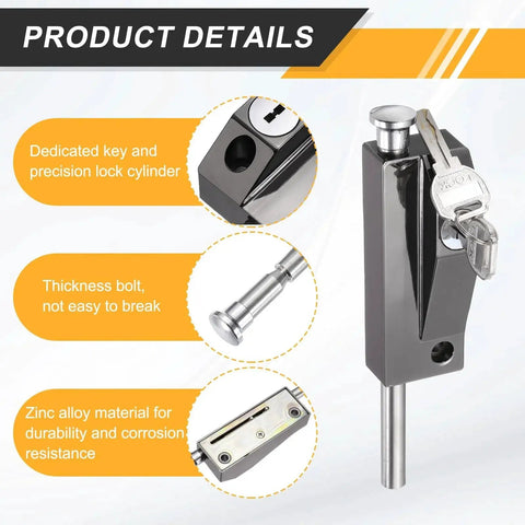 Zinc Alloy Sliding Patio Door Deadbolt Lock With Two Keys From Inside Black For Enhanced Home Security in product details view