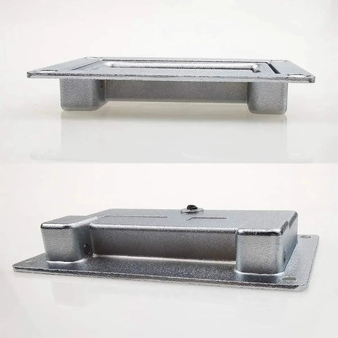 Zinc Alloy Recessed Pull Handle 4.37 x 2.74 inches, sand chrome finish, side view showing built-in bumper post, suitable for cabinets and equipment.