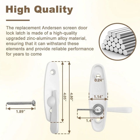 Tribeca Style Sliding Door Latch Replacement For Andersen Locks 2573609 Zinc Alloy dimensions and components shown.