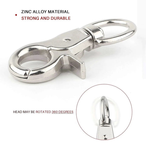 Close-up of zinc alloy trigger snap hook, 360-degree swivel, part of 30 Piece Trigger Snap Hooks Set With 360 Degree Swivel Lobster Clasps Heavy Duty Zinc Alloy Clips For Pet Cages Dog Leashes Camera Straps Purses And Outdoor Gear 59mm Length Ideal For Pet Cages Leashes Bags Camera Straps And More.