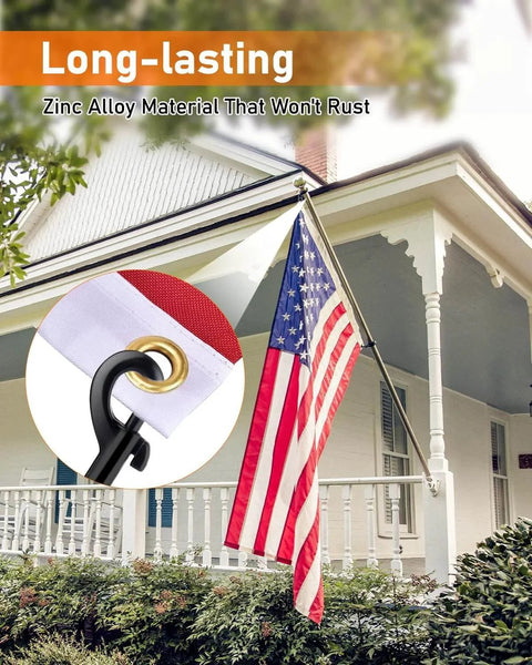 Heavy Duty 2.75 Inch Swivel Snap Hooks 30 Pack Rust Resistant Clips attached to flagpole with American flag