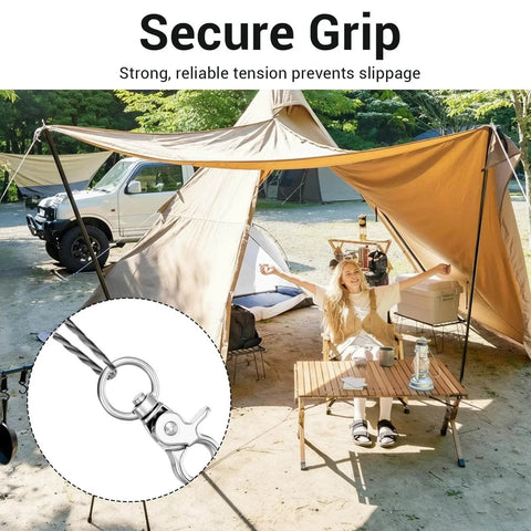 Zinc Alloy Swivel Snap Hooks 1.83 Inch By 0.87 Inch Heavy Duty Lobster Clasps used for outdoor tents in a camping setup