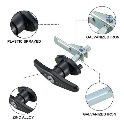 Durable zinc alloy THandle lock set for truck cap and camper shell delivers rust resistance and secure protection, with close-up details.
