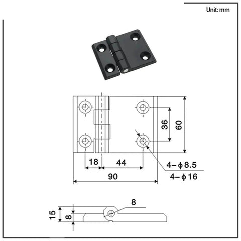 T Hinges Zinc Alloy Heavy Duty Bearings Asymmetric Door Hinges For Industrial Machinery Equipment 1 Piece with technical dimensions