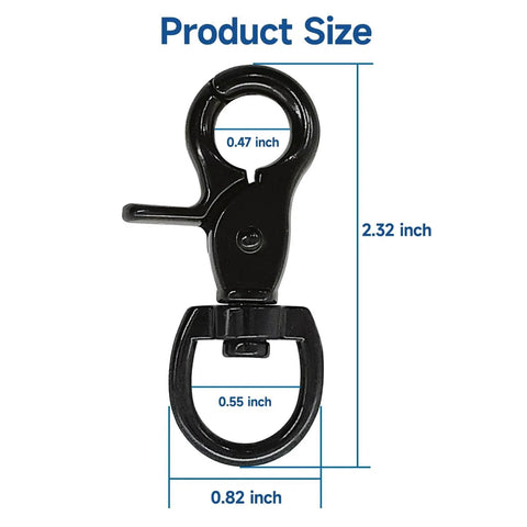 10 Pack Trigger Snap Hooks 2.32 Inches By 0.82 Inches Zinc Alloy Heavy Duty Swivel Lanyard Clips with size dimensions labeled