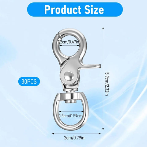 Product dimensions for 30 Pack Trigger Snap Hooks With Swivel Lobster Clasps Heavy Duty Zinc Alloy Lanyard Clips 2.32 By 0.82 Inches