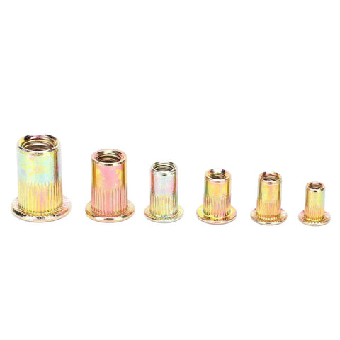 Blind Riveting Nuts Set 300 Pcs Color Plated Zinc Steel For Metal Plates Pipes Automotive Industrial Assembly