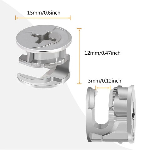 20 Pieces Furniture Cam Lock Fasteners 15mm x 12mm Furniture Cam Lock Nut Connectors Fittings in zinc alloy, side view