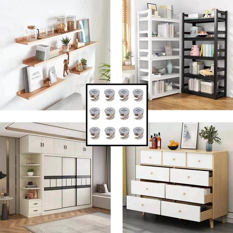 Effortless furniture assembly with zinc alloy cam lock fasteners delivering a strong, stable hold for cabinets, drawers, dressers and wardrobes; corrosion resistant, durable and easy to install for cost efficient panel joining