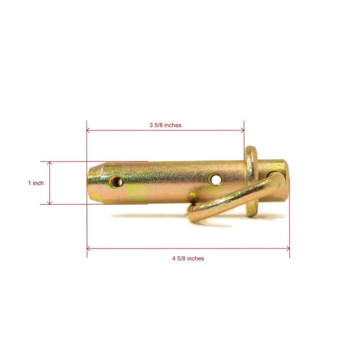 Golden Hitch Pin Zinc Plated Replacement For Western 93028 showing side view with dimensions 3 5/8 x 1 x 4 5/8 inches
