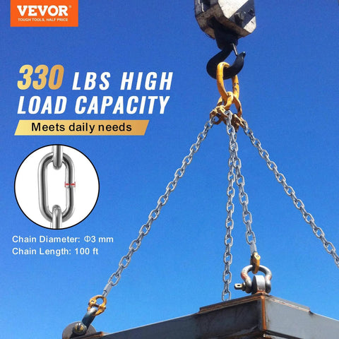 ✝️ Proof Coil Chain, 1/8" x 100', 330 lbs Safe Working Load lifting heavy load with chain crane