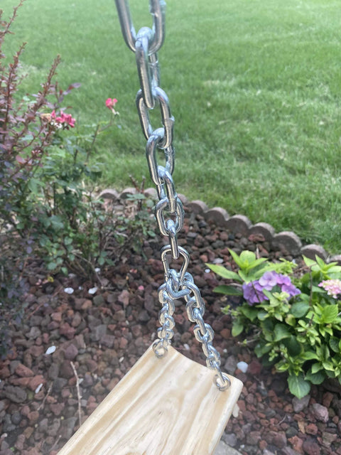 Swing hanging with 3/16-IN X 10-FT Heavy Duty Proof Coil Chain, Bright Zinc-Plated Metal Chain, 800lbs Safe Load Capacity in garden