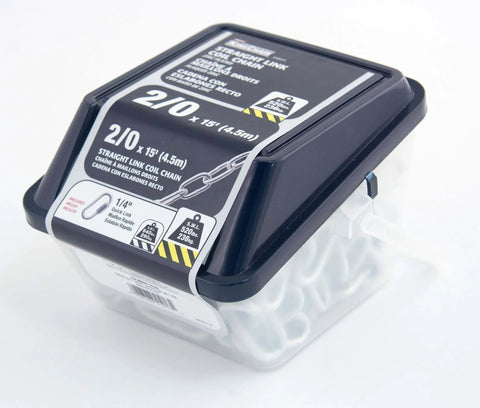 Packaged 1/4 x 15 ft. Zinc-Plated Straight Link Coil Chain 520 lb. Safe Working Load, General Purpose Chain, 519171