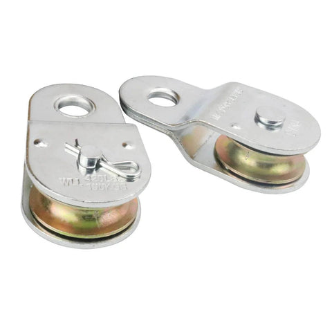Zinc Plated Fixed Single Pulley Fixed Eye Steel Pulley 1-1/2" (2 Pack) displaying front view with steel construction