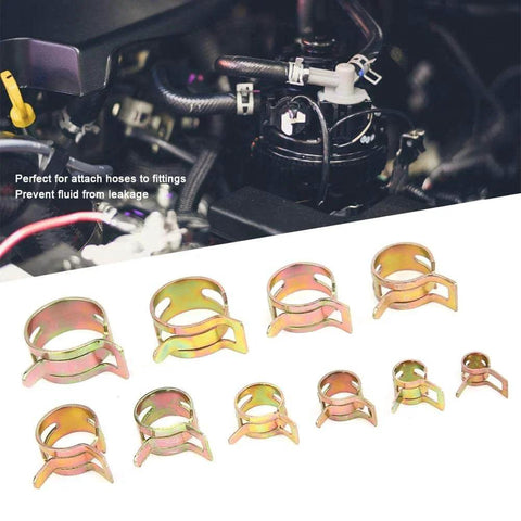 Zinc Plated Fuel Hose Clamp Kit 6 To 22 Millimeter Elastic Spring Hose Clamps on automotive engine connections.