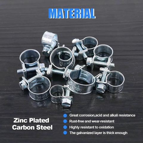 120 Pcs 10 Size Mini Fuel Injection Style Hose Clamp Assortment Kit For Diesel And Petrol Pipes, zinc plated carbon steel