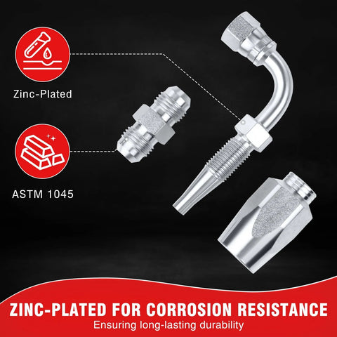 2-Pack 90 Degree Hydraulic Hose Field Repair Kit For Three Eighths Inch Inner Diameter Reusable, Zinc Plated Fittings