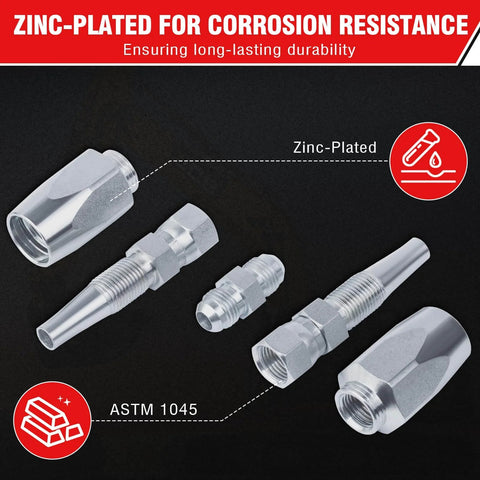 Two Pack Three Eighths Inch Hydraulic Hose Field Repair Kit Reusable For 2-Wire Braided Hoses With Zinc Plated Components