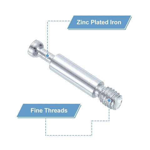 20 Pcs M6 x 10mm Furniture Connecting Fittings For Cabinets Drawers And Wardrobes Metal Dowel Screws Bolts Silver close-up
