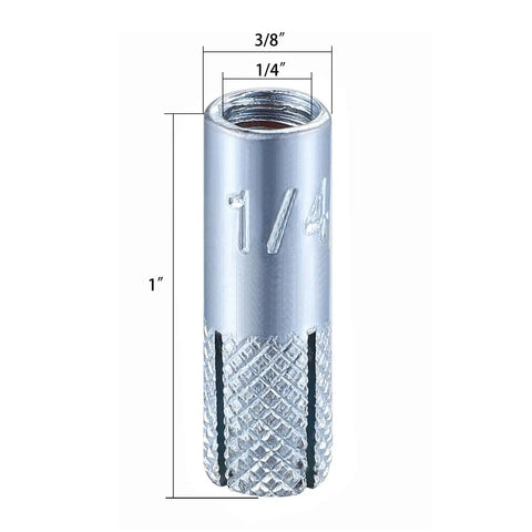 Pro Grade Zinc Plated Concrete Drop In Anchors 20 Pack Knurled For Solid Concrete With Internal Forced Expansion Screws Quarter Inch By Twenty Thread Assortment