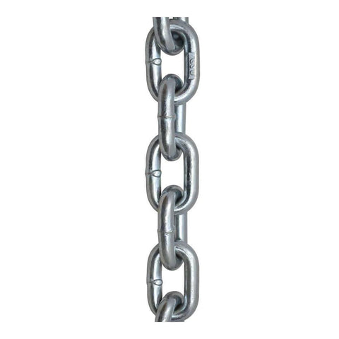 Close-up of 699481 1/4" x 10' Zinc Plated Grade 30 Proof Coil Chain, Silver for smooth motion and stable alignment.