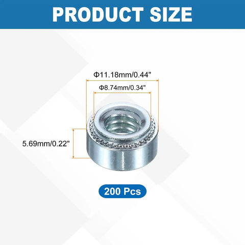 Product dimensions of Self Clinching Nuts 200 Piece Set With One Quarter Twenty UNC Thread Zinc Plated Carbon Steel Rivet Nuts