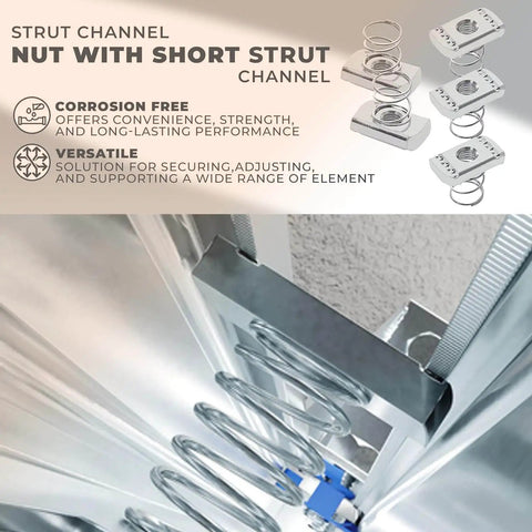 Zinc-plated spring strut channel nut delivers fast, vibration-resistant mounting for 1/4-20 and 3/8-16 channels, pack of 10.