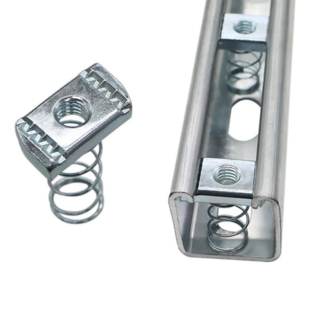 Durable zinc-plated 3/8-16 strut channel nuts, 10 pack, provide strong, corrosion-resistant spring mounting for Unistruts