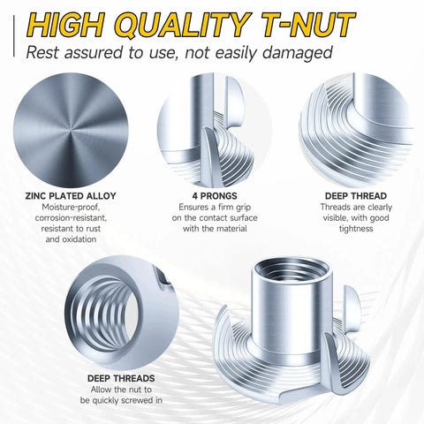 50 Pack Three Eighths Sixteen Four Jaw Tee Nuts For Bolts And Stem Casters Zinc Plated Steel Threaded Inserts For Woodworking