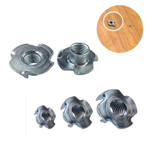 4 Pronged T Nuts Assortment Kit 1/4-20 5/16-18 3/8-16 Zinc Plated Steel Tap In T Nuts For Rock Climbing Holds Wood Cabinetry Sheet Metal 100 Pack