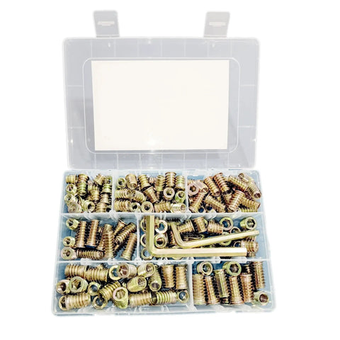 200-Piece Zinc Plated Wood Threaded Insert Kit With 1/4-20 And 5/16-18 Hex Drive Nut Inserts For Furniture Repair, DIY Woodworking
