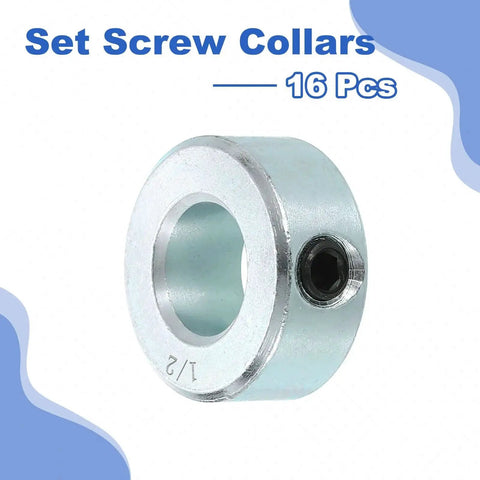 Sixteen Piece Set Screw Shaft Collars For One Half Inch Bore And One Inch Outside Diameter Seven Sixteenth Inch Thick Zinc Plated