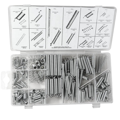 Open box displaying 200 Piece Spring Assortment Kit With Zinc Plated Extension And Compression Springs In 20 Sizes For Home Repair And DIY Projects Ready For Quick Fixes And Everyday Upgrades.