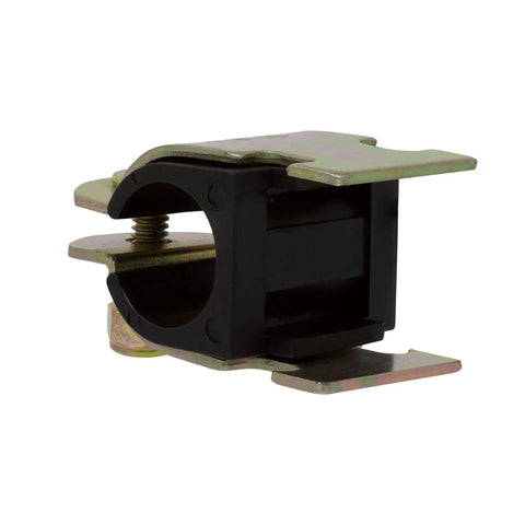 Durable zinc plated steel strut clamp with a soft rubber cushion for holding 3/4-Inch piping, shown in close-up view.