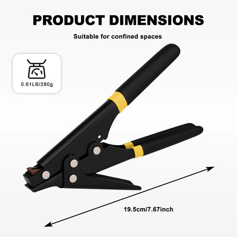Zip Tie Tool For Easy Tensioning And Cutting Of Cable Ties 2.4 To 9 Millimeters, ergonomic grip, dimensions 19.5cm
