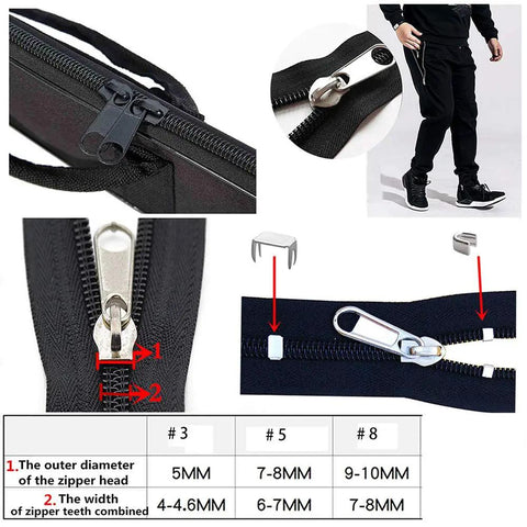 252-Piece Zipper Repair Kit With Replacement Zippers And Pulls For Luggage Bags Jackets And Outdoor Gear By Meikeer, showing sliders and installations.