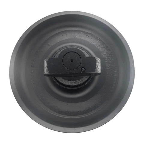 Top view of Zoomwintrack 08811-31300 Rear Track Idler fits Takeuchi TL12R2, black replacement wheel